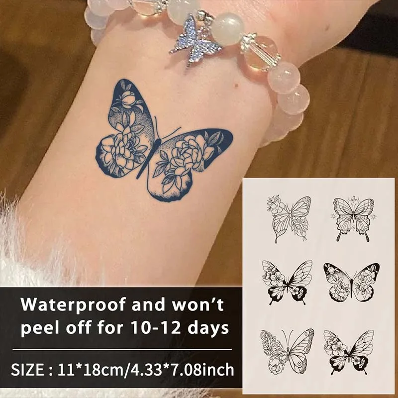 

Flowers Butterfly Herbal Juice Tattoo Stickers Semi-permanent Flowers Arm Wrist Waterproof Lasting Love Fake Tattoo Men Women