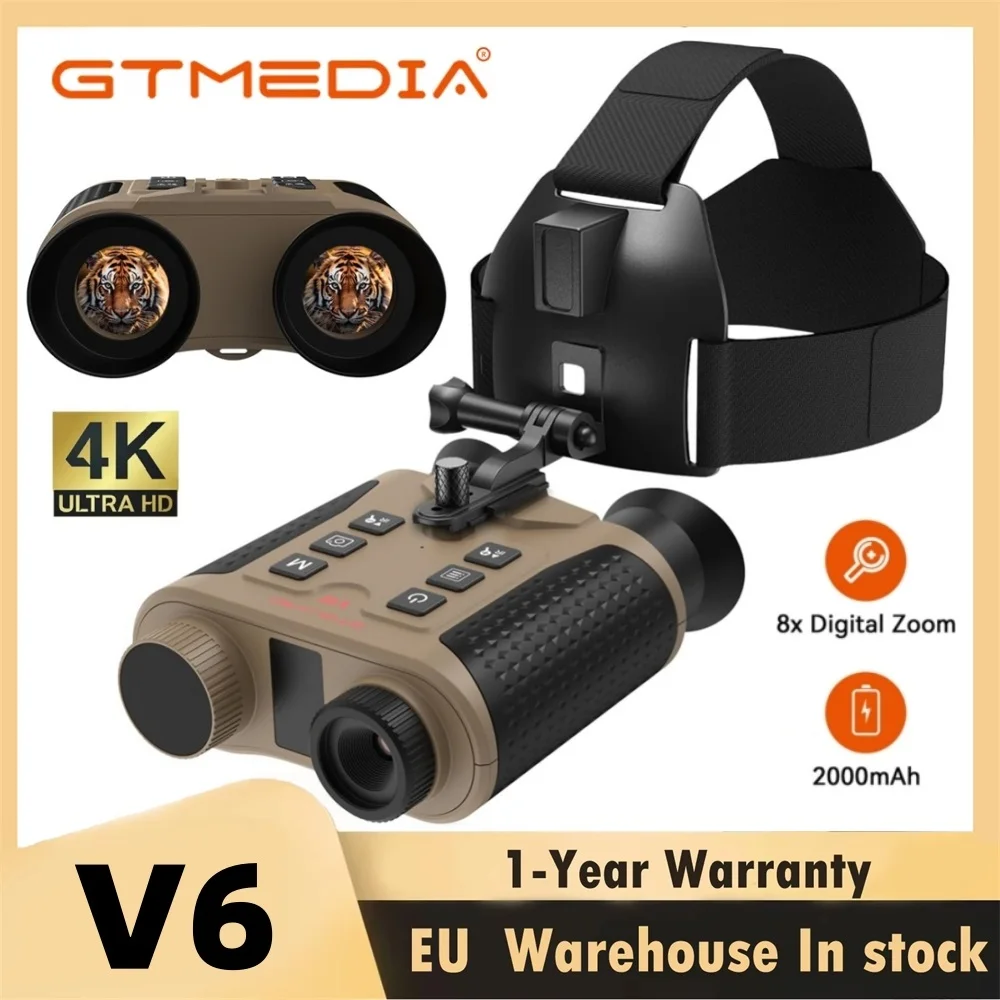 V6 Infrarot-Nachtsichtfernglas 4K 8X Digitalzoom Kopfmontiertes Teleskop 32GB Speicherkarte, Foto & Video für die Jagd