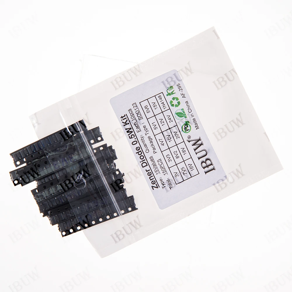 150PCS 15Values 0.5W Zener Diode Kit 3V-24V 1N4148 SOD123 for Voltage Regulation kit 3V 9V 16V 20V 22V 24V
