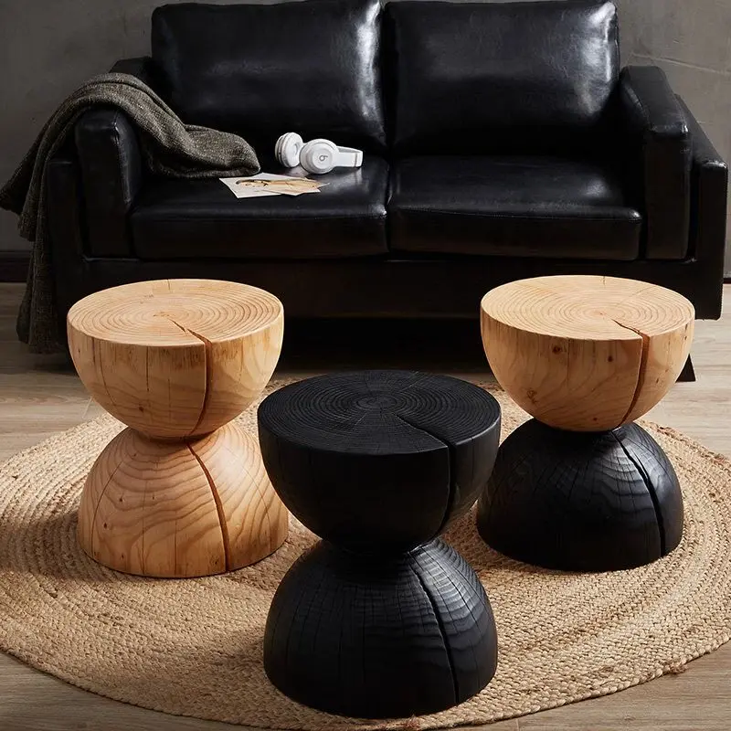 Solid wood pier log stool ornament root carving low stool shoe changing stool