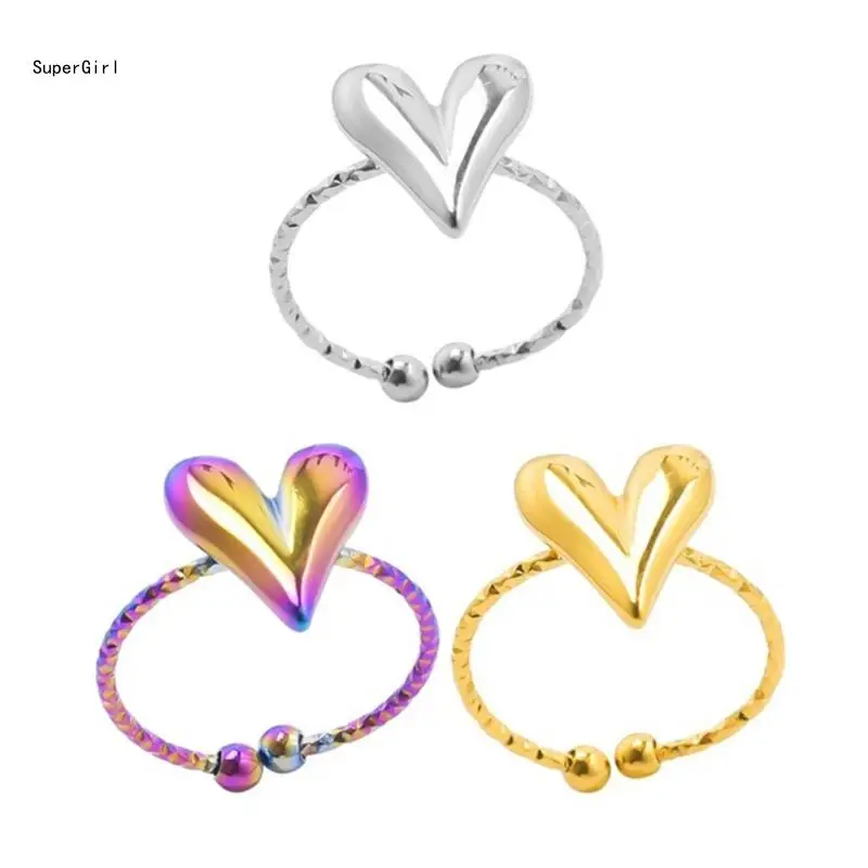 Stainless Steel Heart Rings Adjustable Opening Rings Suitable for Any Occasion J78E