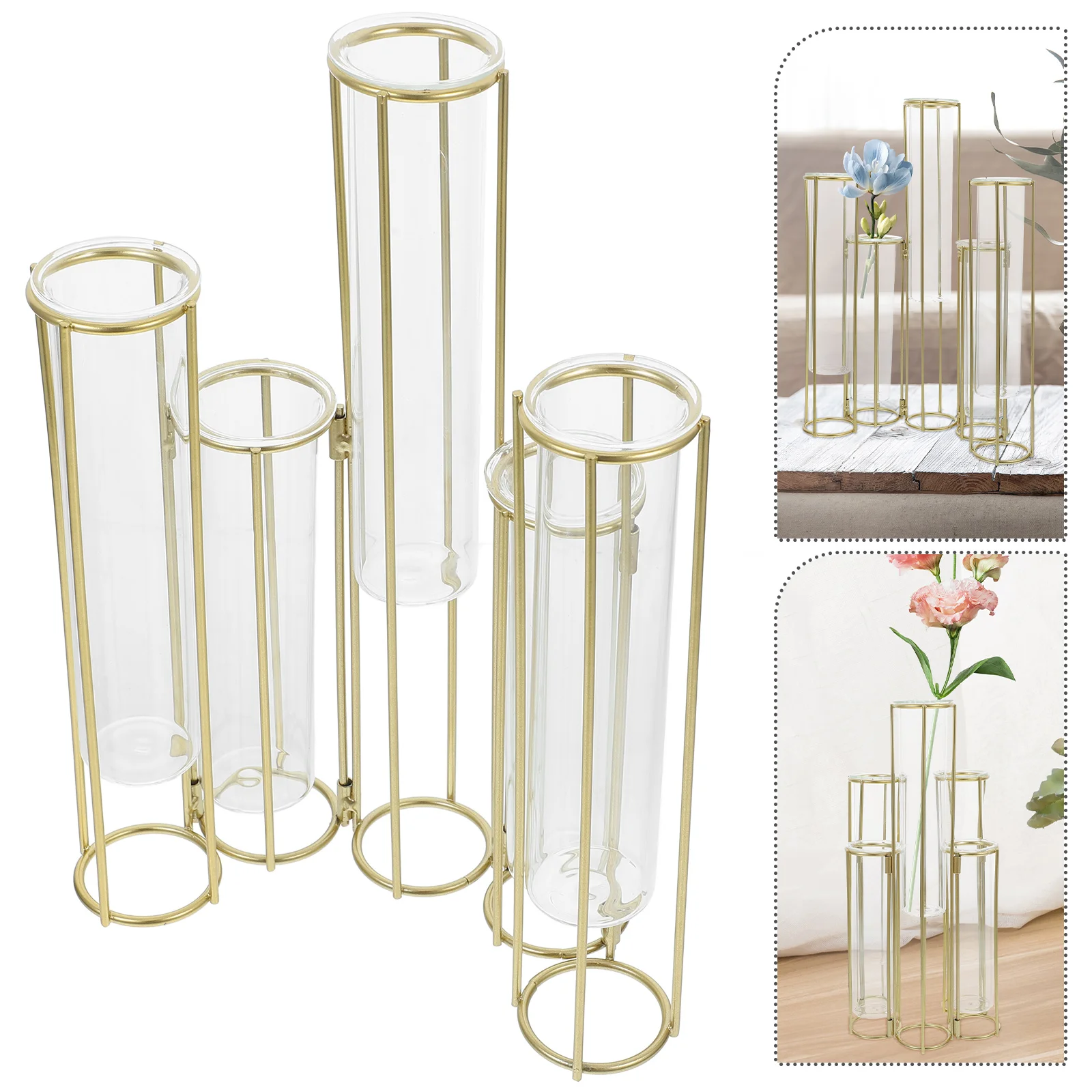 

Test Tubes Five Connected Hydroponic Vases Plant Holder Terrarium Planter Flower Glass Metal Frame Propagation