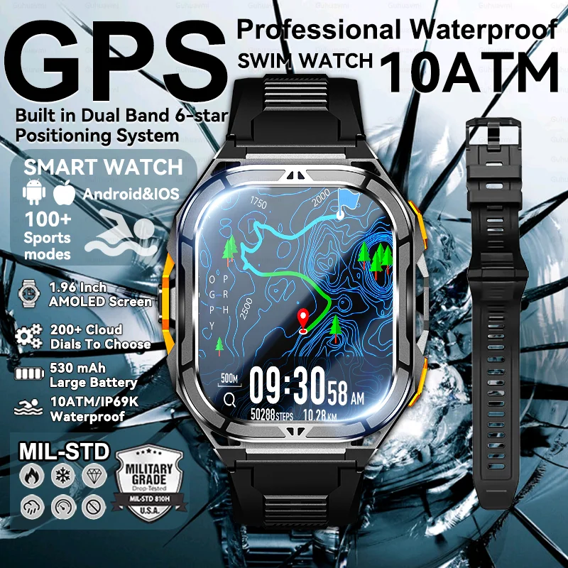 

2025New Military Grade TREX3 Men GPS Sports Smart Watch 10ATM Waterproof Swim Altimeter Compass 530mAh Bluetooth Call Smartwatch