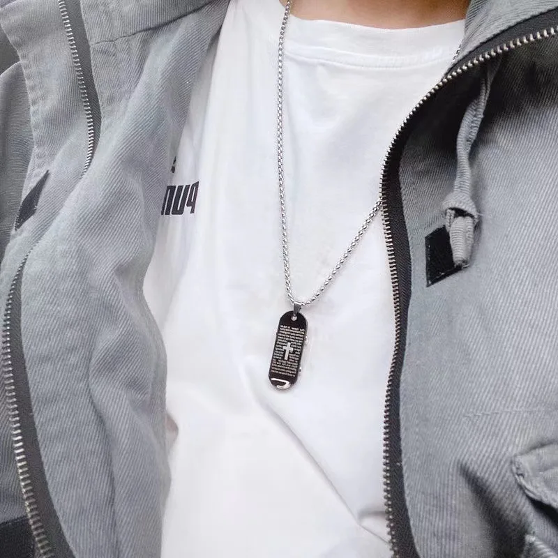 10Pcs Skateboard Pendant Necklace, Stainless Steel Lord's Prayer Bible Verse Cross Necklace, Hip Hop Streetwear Christian Religi