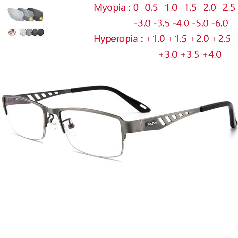 

Half Frame Business Sun Photochromic Gray Reading Glasses Women Hyperopia Diopters Presbyopia Spectacles +0.25 +50 +100 To +600