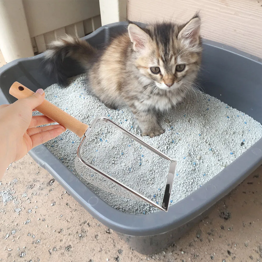 

Wood Handle Stainless Steel Reptile Litter Scoop Cat Litter Box Shovel Durable Sifting Tool Pet Poop Clean Reptile Terrarium