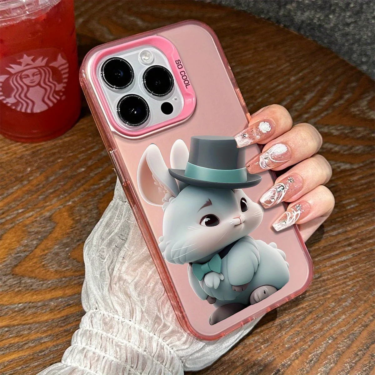 

A rabbit wearing a hat phone case for iPhone 17 16 15 14 13 12 11 Pro/ Max/Plus shock-proof rear cover anti-fingerprint
