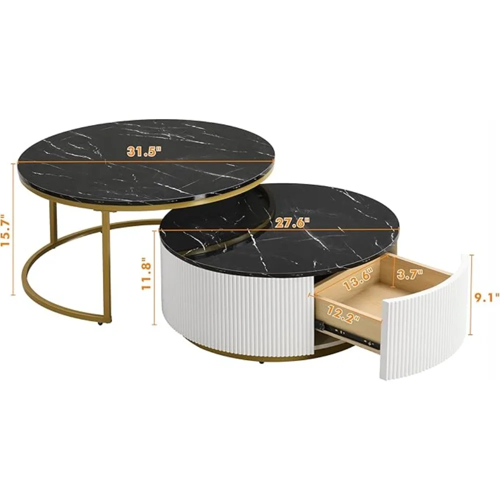 Moderní nesting káva stůl s šuplík, kolo, soild dřevo tabletop，metal formulovat, jednoduchý kluzné design čaj stůl pro žití pokoj