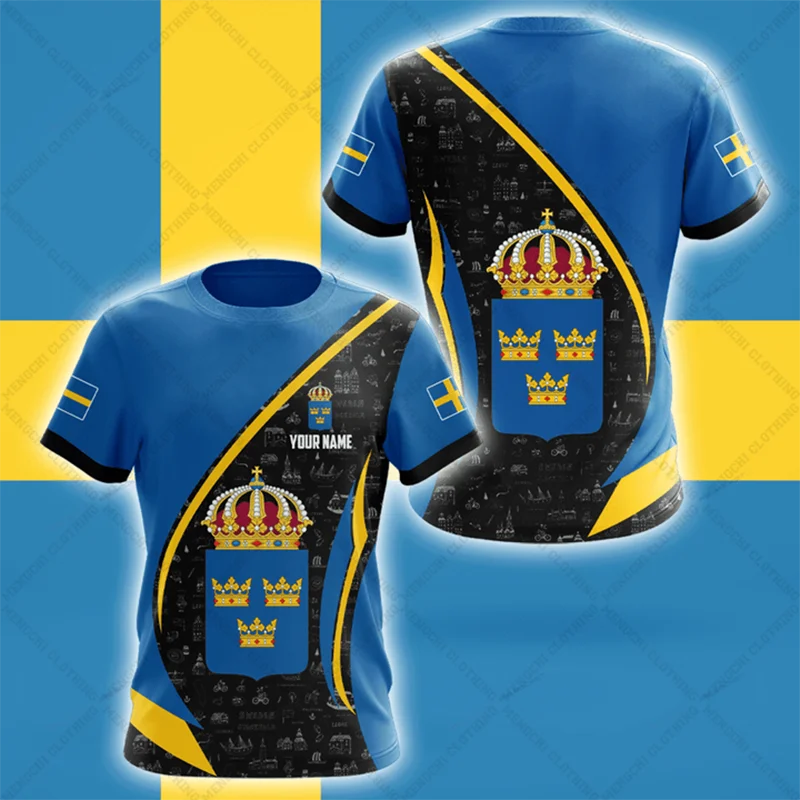 Custom Name Summer Casual Sweden Flag Graphic T-shirts Loose Oversized Men's Fashion E-Sports Jersey Short Sleeve Pullover