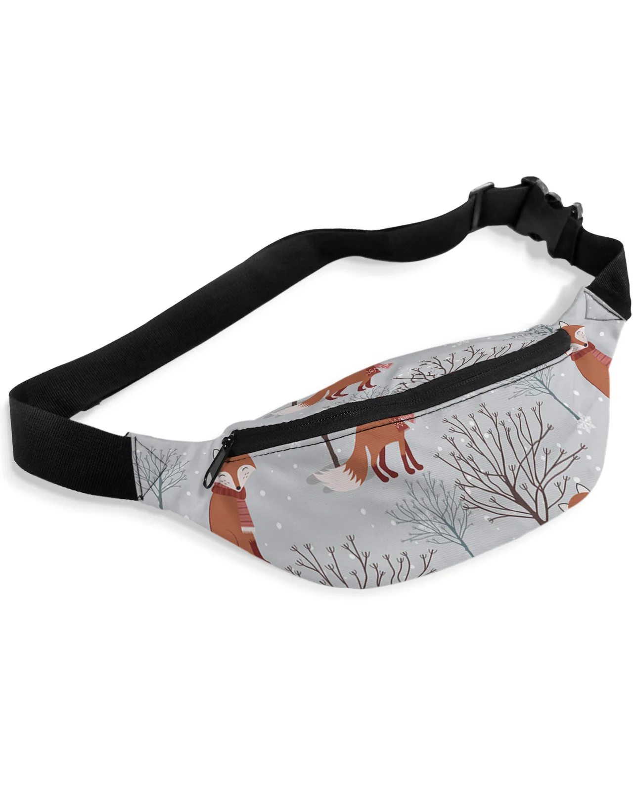 Cartoon Fox Branches Forest Snow Waist Packs Shoulder Bag Unisex Messenger Bag Casual Fashion Fanny Pack for Women