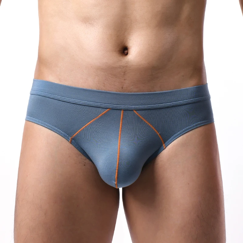Ice Silk Briefs Solid Color Men Underwear Panties Man Sexy Big Space Bulge Pouch Undies Mid Waist Elastic Breathable Underpants