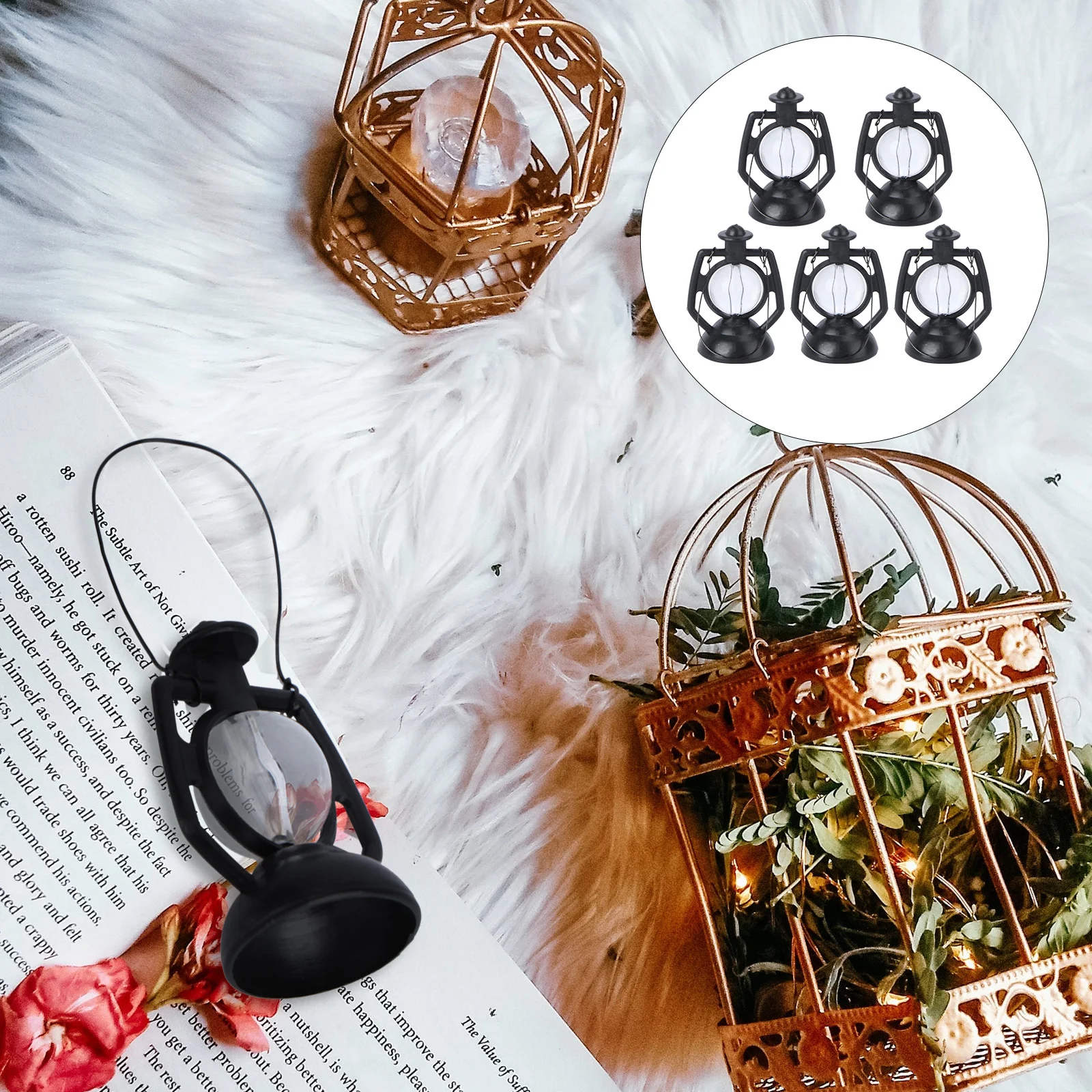 

5 Pcs Girl Toy Small Kerosene Lamp Ornament Miniature Furniture Retro House Supply Wedding Model Black