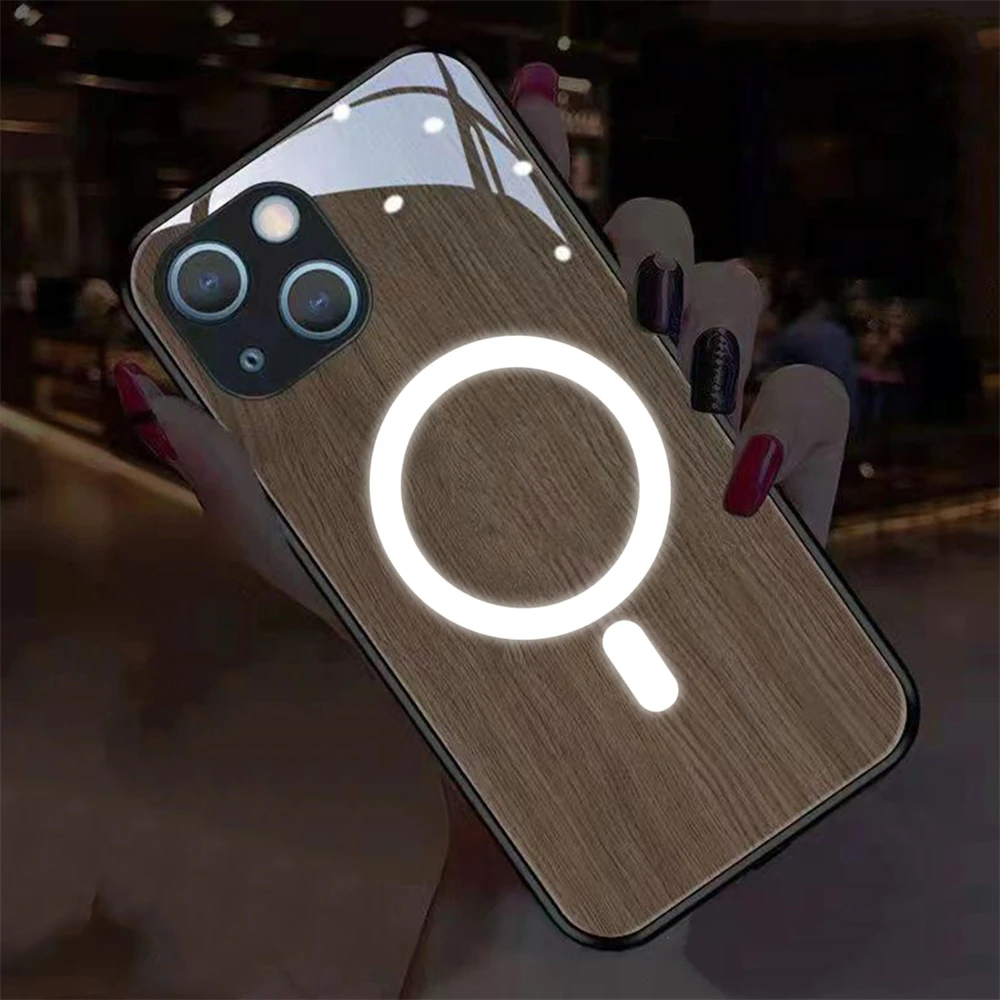 

Luxury Aperture Pattern Sound Control LED Flash Cases Luminous Glass Cover For iPhone 16 15 14 13 12 11 Pro Max XR XS Plus