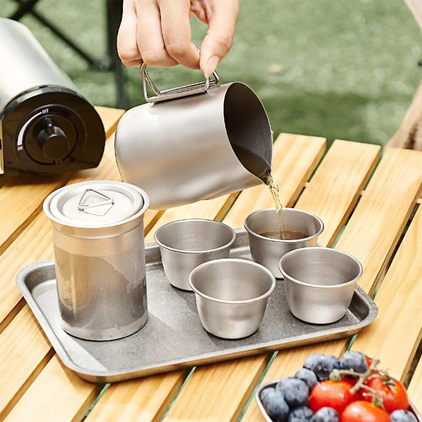 Tea Set 4 Pieces Tea Cups With Teapot And Infuser Portable 50ml Cup For Home Indoor Camping Hiking Travel Picnic Activities