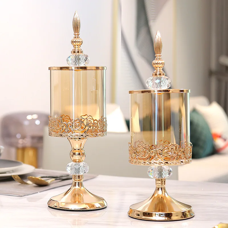 Tarro de cristal de lujo con tapa, botella para dulces y frutos secos para la sala de estar, decoración para bodas, festivales, hoteles y hogares.