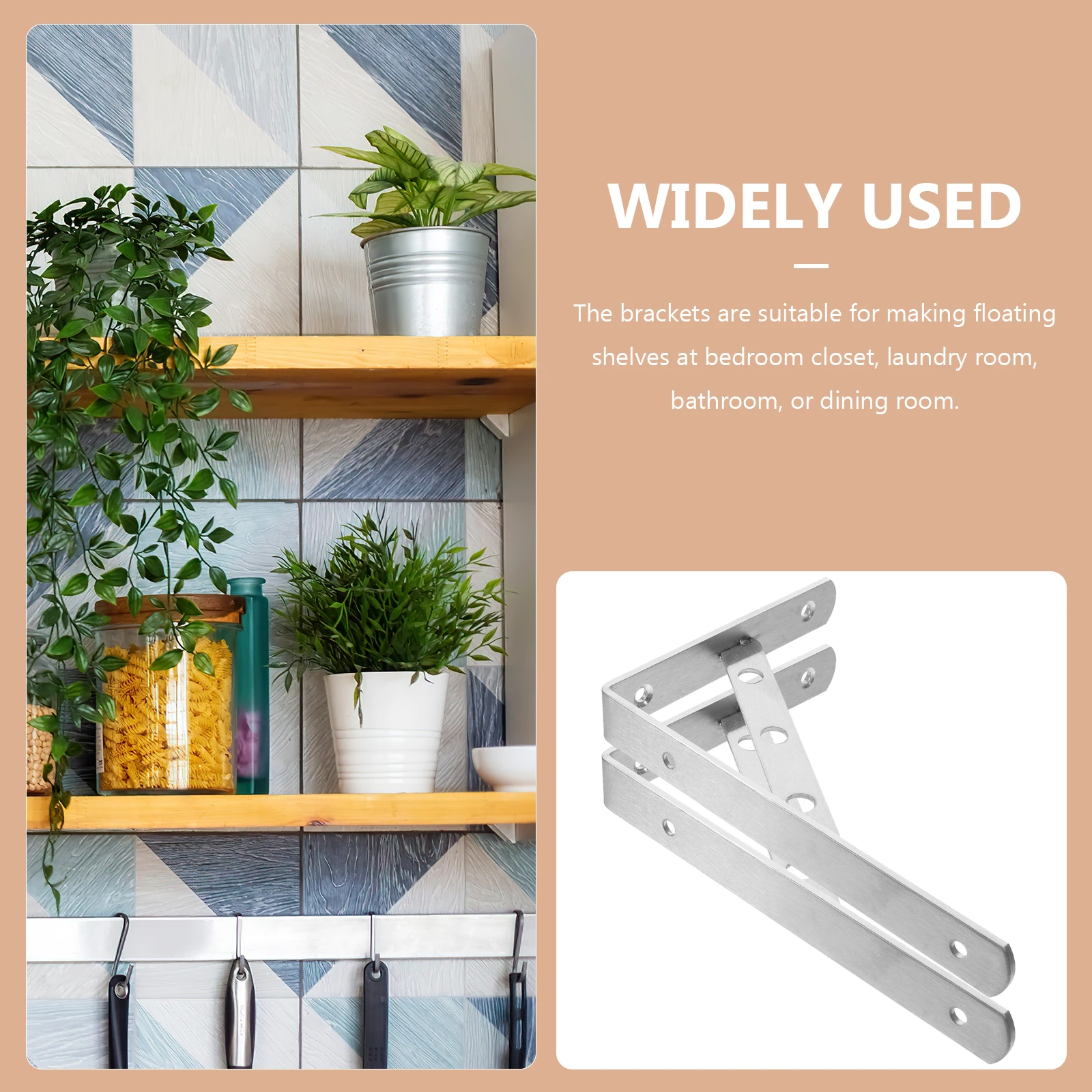 

2pcs Wall Shelf Brackets Stainless Steel Heavy Duty Floating Shelves Bracket for Wood Rust Proof Triangle Structure Thickened