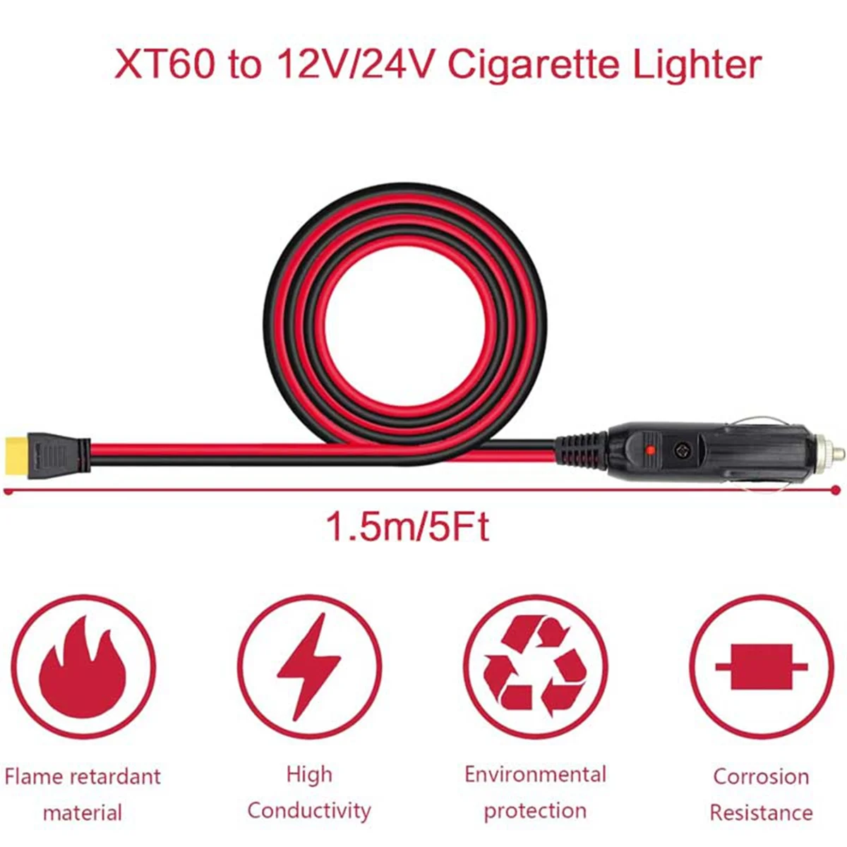 Car Cigarette Lighter to XT60 12V 24V Charging Cable for ALLPOWERS S2000 Bluetti EB55,Anker 757/767 Ecoflow Delta Series HGC