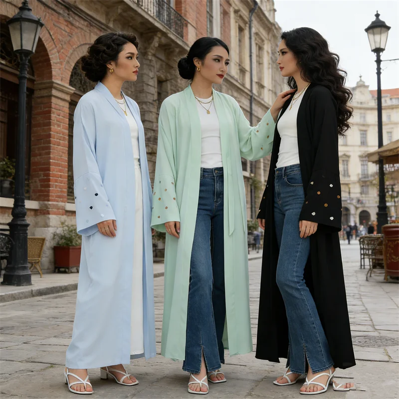 

Ramadan Muslim Women Long Dress Dubai Open Abaya Turkey Kaftan EMbroidery Kimono Cardigan Islam Jalabiya Kebaya Caftan Robe Gown