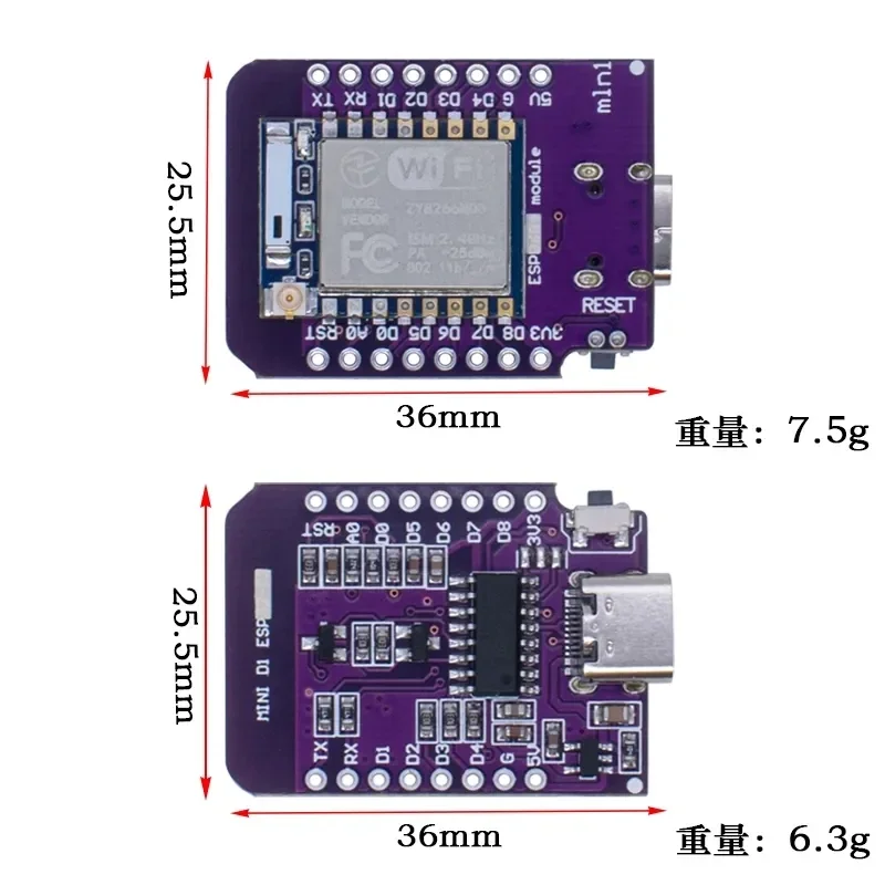 ESP8266  D1 Mini TYPE-C ESP-07/07S CH340G USB D1 Mini WIFI Development Board D1 Mini NodeMCU Lua IOT Board 3.3V With Pins