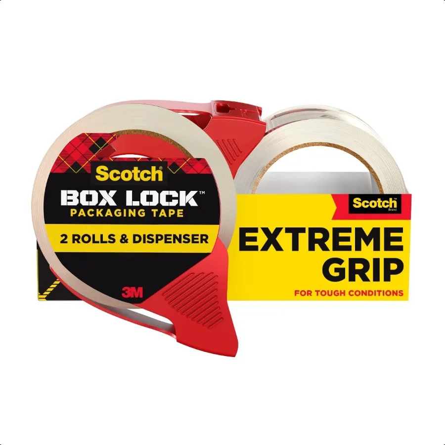 

Упаковочная лента Scotch Box Lock, 2 рулона с 1 многоразовым диспенсером, 1,88 x 54,6 yd Extreme Grip Sticks Мгновенно к любой коробке