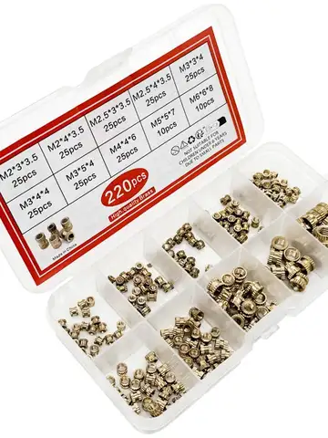 220PCS/1 SetM2 M2.5 M3 M4 M5 M6 Brass Heat Insert Nut Hot Melt Nutinsert Thread Knurled Double Twill Embedment Nuts