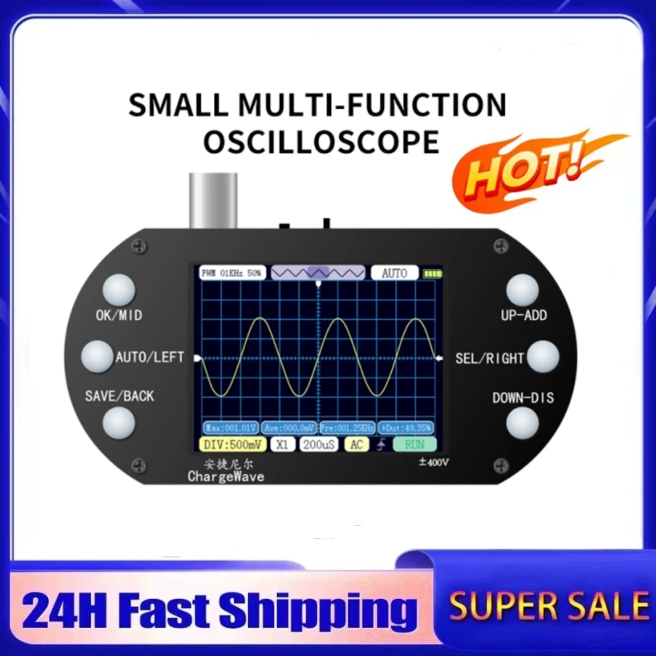 Handheld Mini Oscilloscope 500KHz Bandwidth 2.5MSa/s Sine Wave/Square Wave/Half Wave/Zinke Pulse Wave Entry-Level Oscilloscope