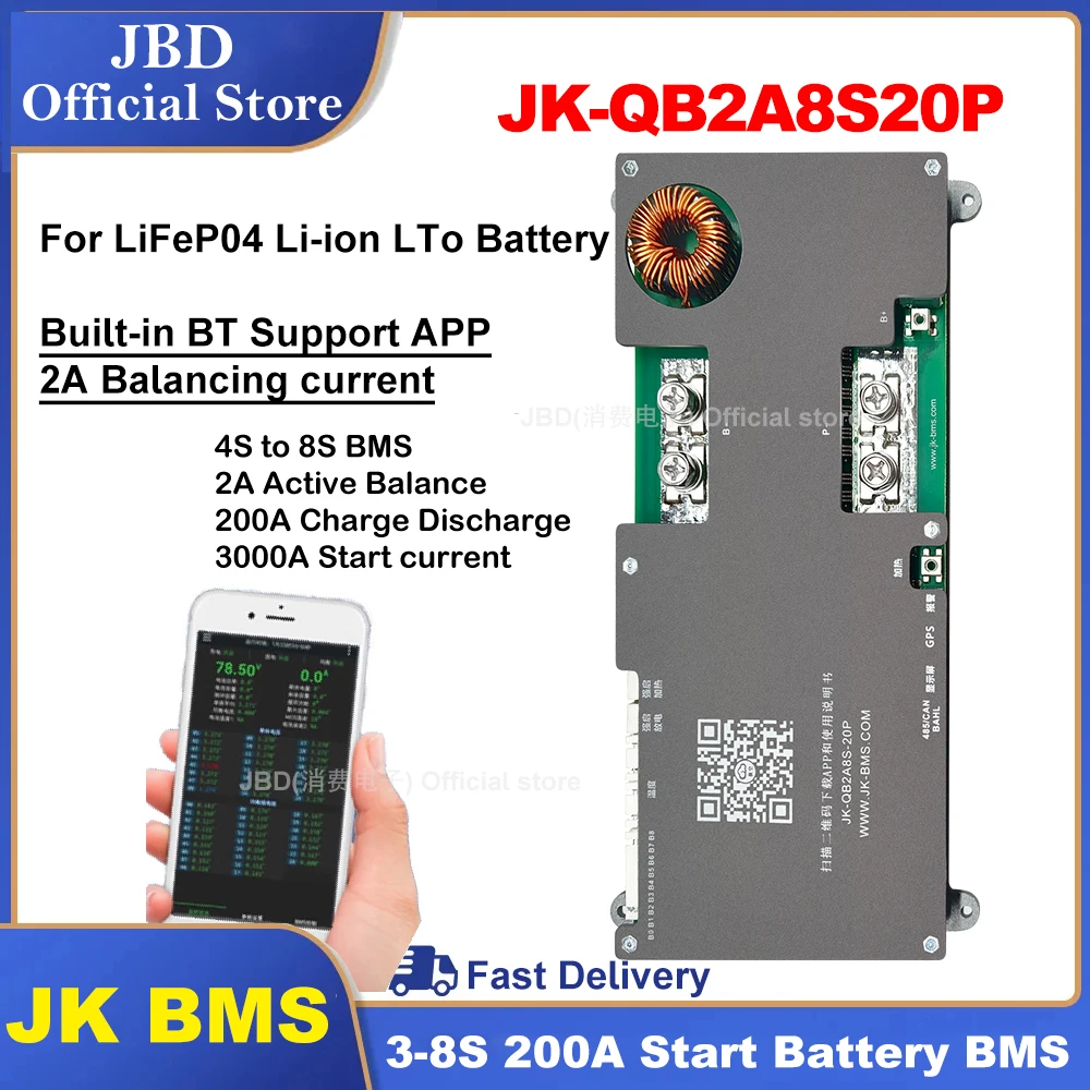 

Jikong Start Car 4S to 8S 2A Active Balance BMS 3000A Engine Motorcycle 200A Charge Discharge Protection Board JK 12V 24V Smart