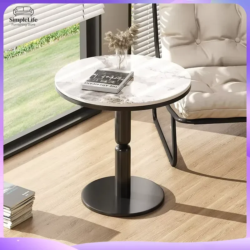 

Modern Round Coffee Table with Marble Top Black Metal Frame Living Room Furniture Nordic Minimalist Side Table Small