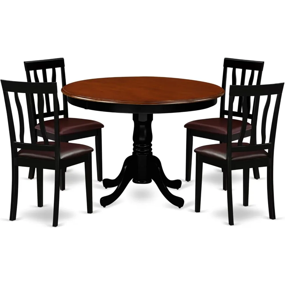 HLAN5-BCH-LC 5 Piece Dining Set Includes a Round Dining Table with Pedestal and 4 Faux Leather Kitchen Room Chairs, 42x42 Inch,