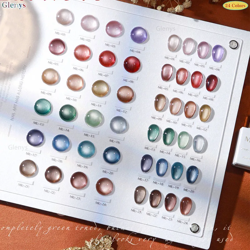 Glemys 24 couleurs oeil de chat vernis à ongles gel de trempage populaire frais et beau salon de manucure vernis d'art des ongles ensemble d'apprentissage