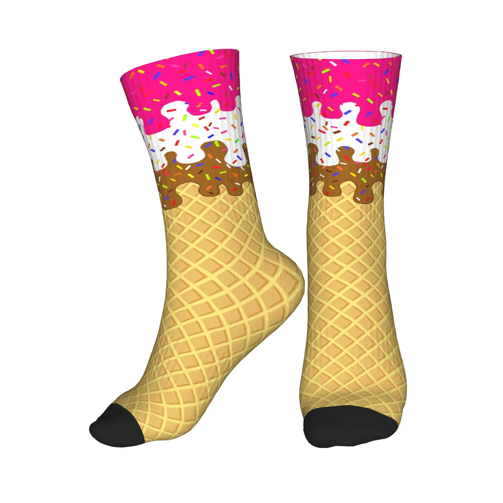 

Harajuku Neopolitan Ice Cream Waffle Cone Socks Women Men Warm 3D Printed Basketball Sports Socks