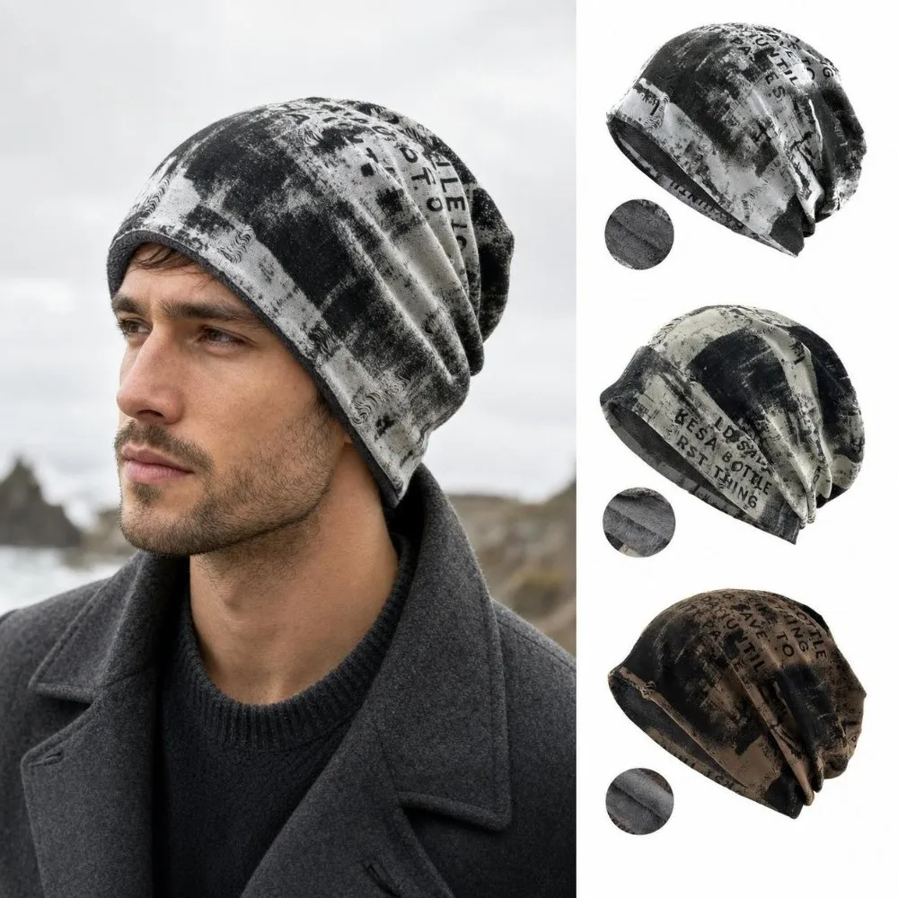 Casual Graffiti Slouchy Beanie Hat Tie-dye Stretchy Skull Cap Beanie Punk Hip Hop Lined Beanie For Men Women