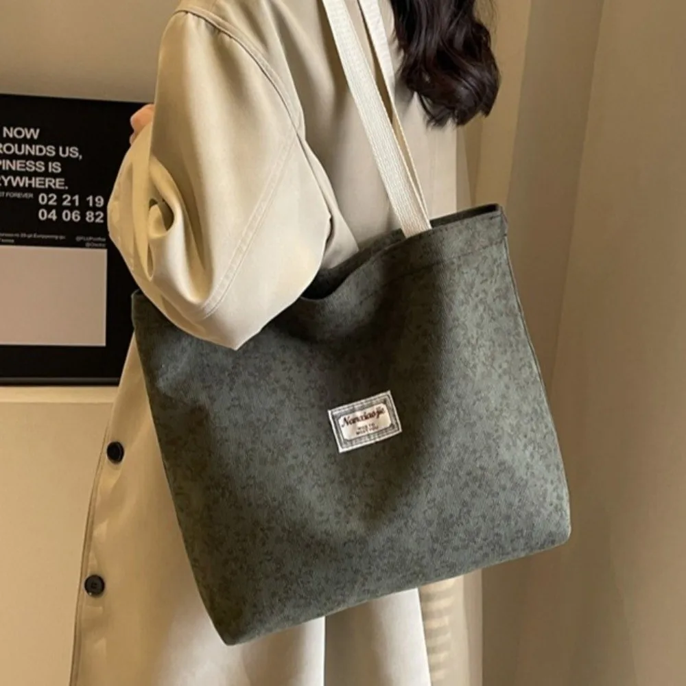 

Creative Soft Shoulder Bags Tender Color Large Capacity Floral Designed Bags Sweet Style Corduroy Fabric Handbag Commuting