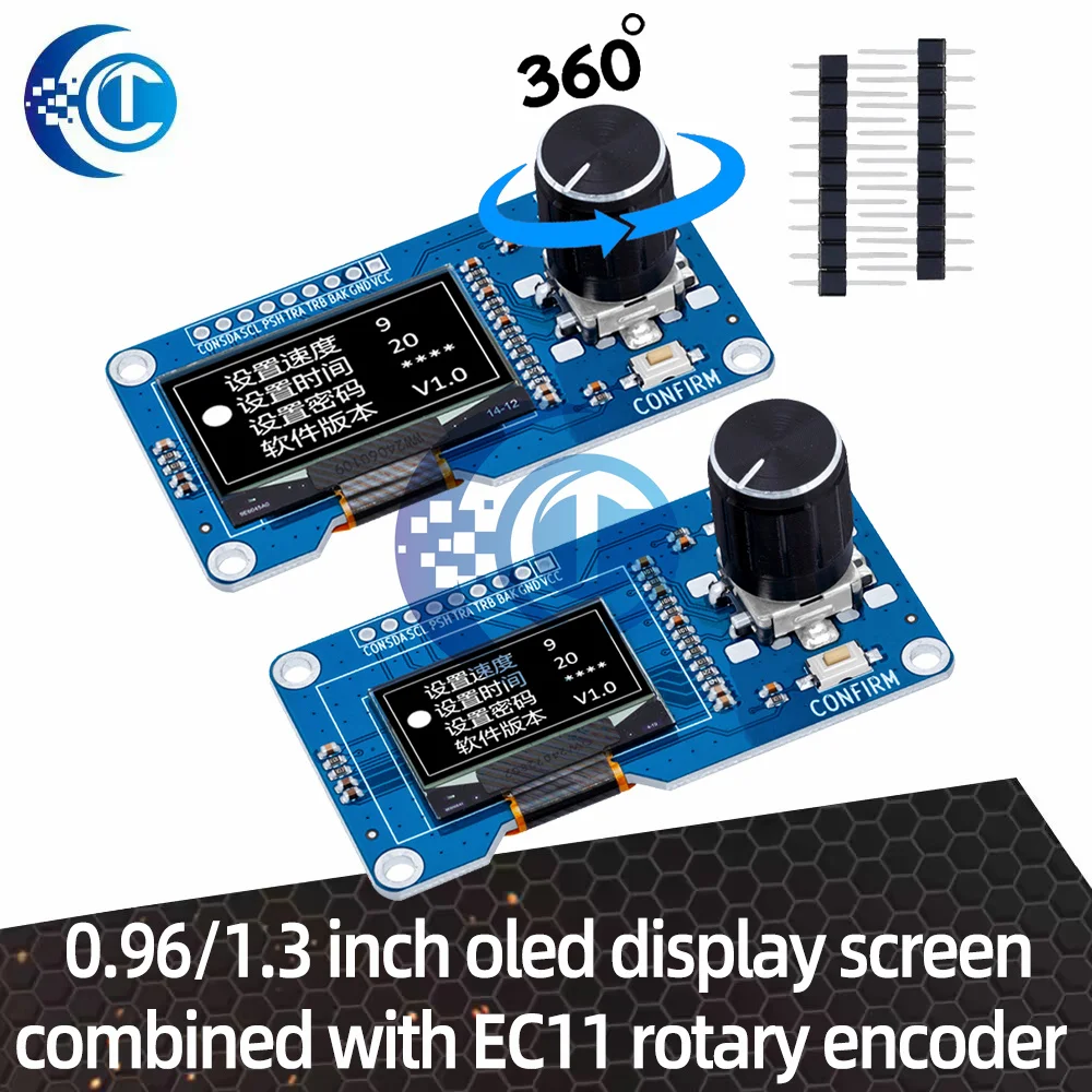 0.96/1.3 inch white oled display screen combined with EC11 rotary encoder module IIC interface for arduino