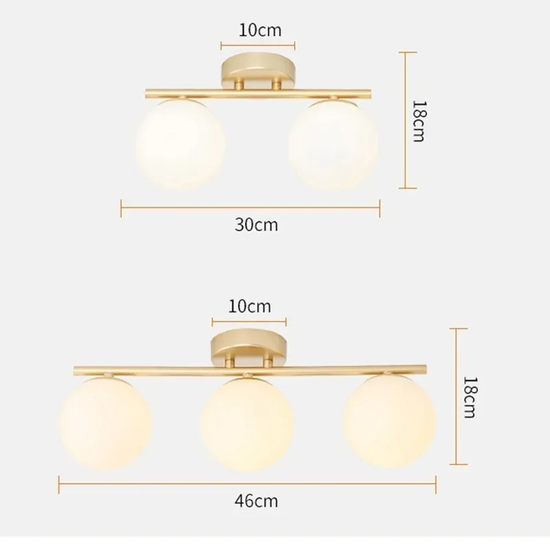 Nordic LED Glass Ceiling Light White Ball Creative Golden Corridor Lamp Entrance Cloakroom Balcony Bedroom Dining Room Lighting