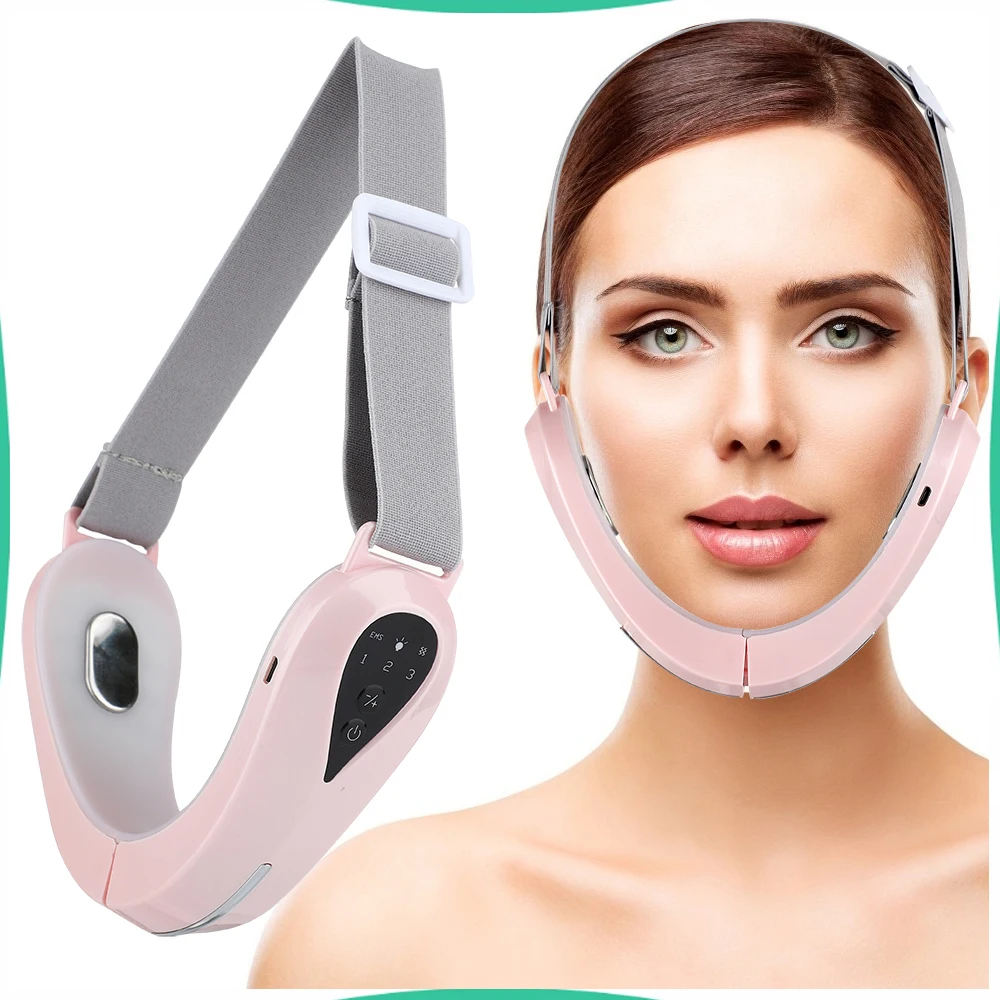 EMS Facial Massager V-Line Lift Up Belt Chin Machine Red Blue Light LED Slimming Vibration Improve Skin Elasticity