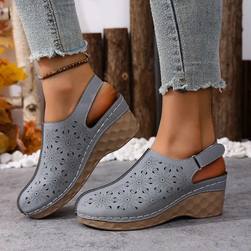 صنادل نسائية موضة الصيف أحذية منصة مفتوحة من الأمام للنساء أحذية شاطئ مريحة غير قابلة للانزلاق صنادل إسفين مجوفة للنساء #4