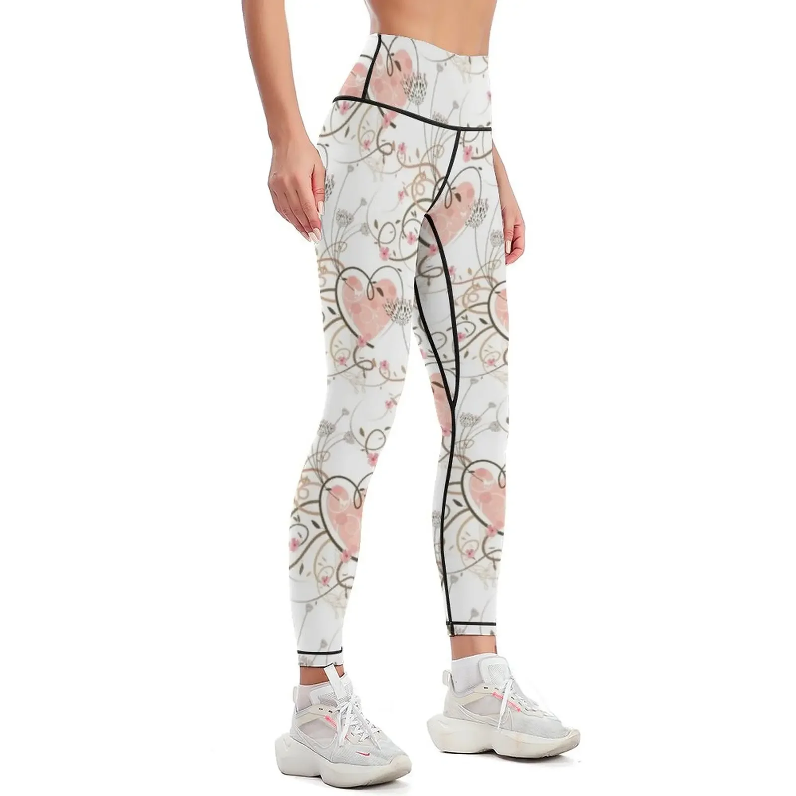 Pink Heart, Butterflies and Floral Swirls II Leggings workout clothes for Women's sports pants Women's pants Womens Leggings