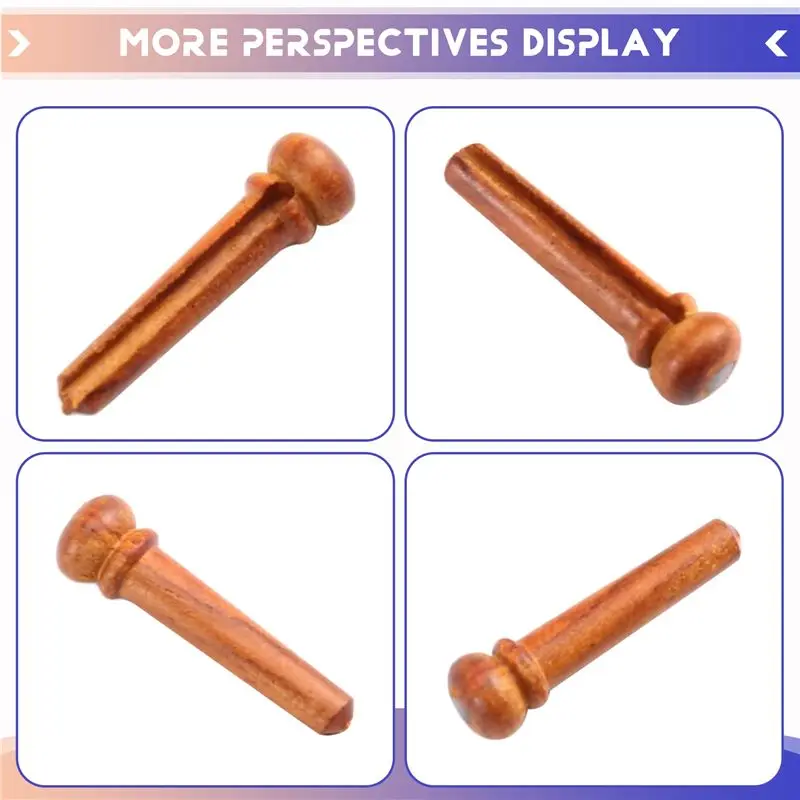 AED4-6Pcs Wood Bridge Pins For Acoustic Guitars,Fixed String Nails For 6 & 12 String Instruments, Enhanced Tone & Stability