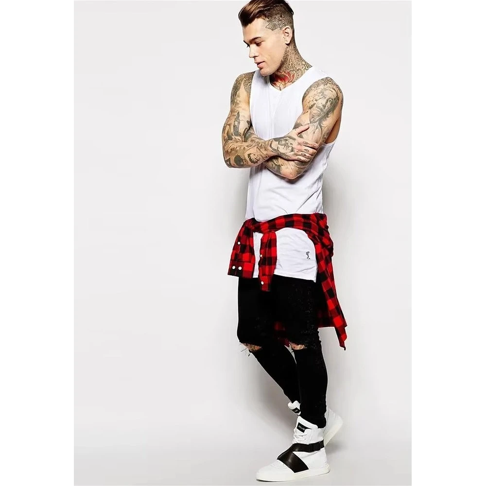 High Street Side Zipper Long Size Mens Tank Tops Brand Extension All-match Plain Man T-shirt Bottoming Vest Men Tanks Top