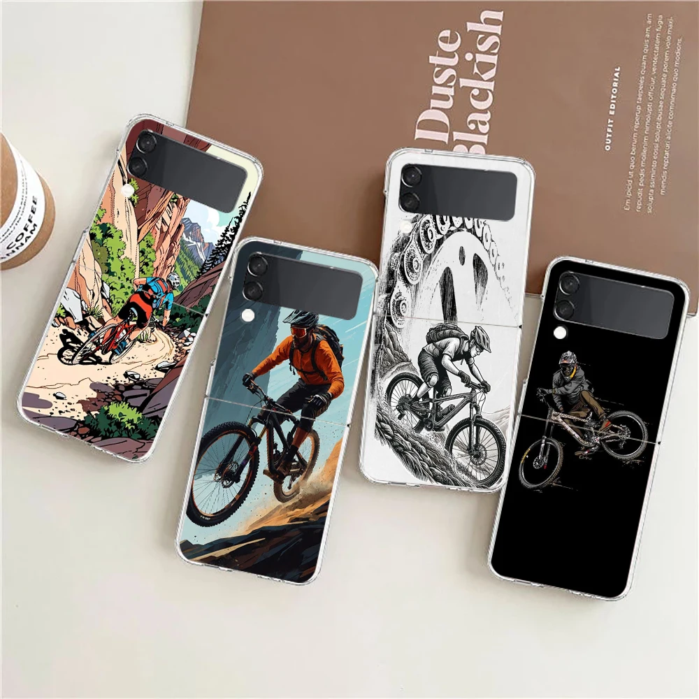 Phone Cover For Samsung Galaxy Z Flip 7 6 5 4 Case Transparent For Samsung Z Flip 3 Hard PC Foldable Shell Autumu Bike Cycling