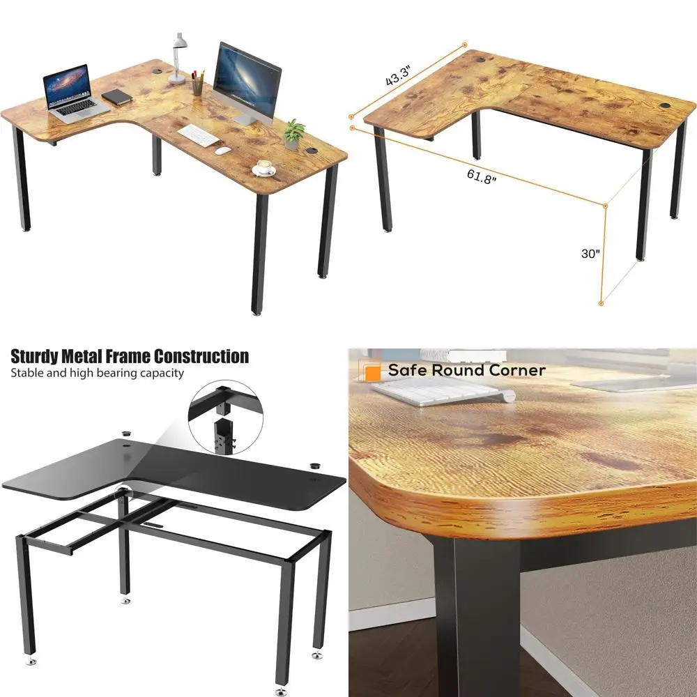 

L-Shaped Corner Computer Desk, 61 Office Study Writing Desk, Home Gaming Desk with Large Mouse Pad