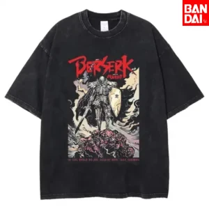 Berserk Guts Schwarzer Schwertkämpfer T-Shirt Herren 2026 Sommer Vintage Acid Wash Übergroßes T-Shirt Dark Fantasy Streetwear Gothic Y2k