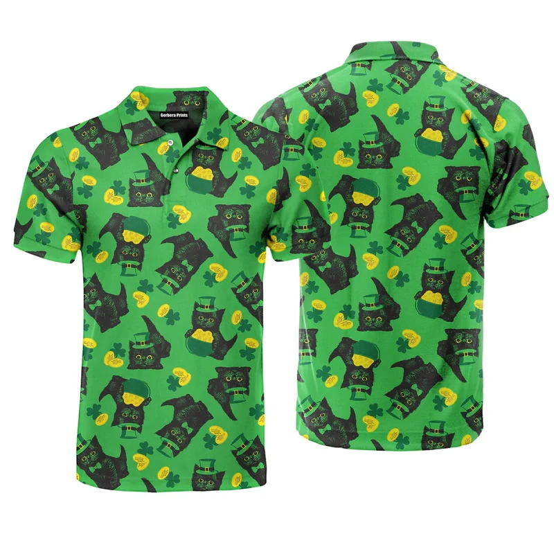 St. Patrick's Day Men Polo Shirt Spring Summer Short Sleeve 3D Digital Green Festival Polo Shirt Men Hip Pop Golf Polo Shirt Top
