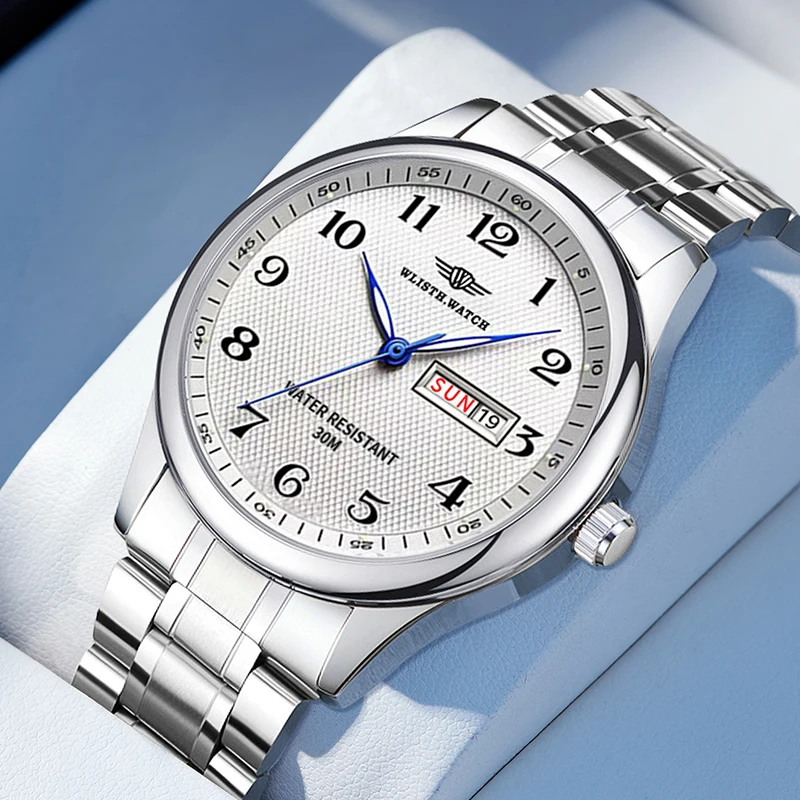 2025 Fashion Wlisth Top Brand Men Waterproof Dual Calendar Quartz Waterproof Full Stainless Steel Timepiece For Business Watches