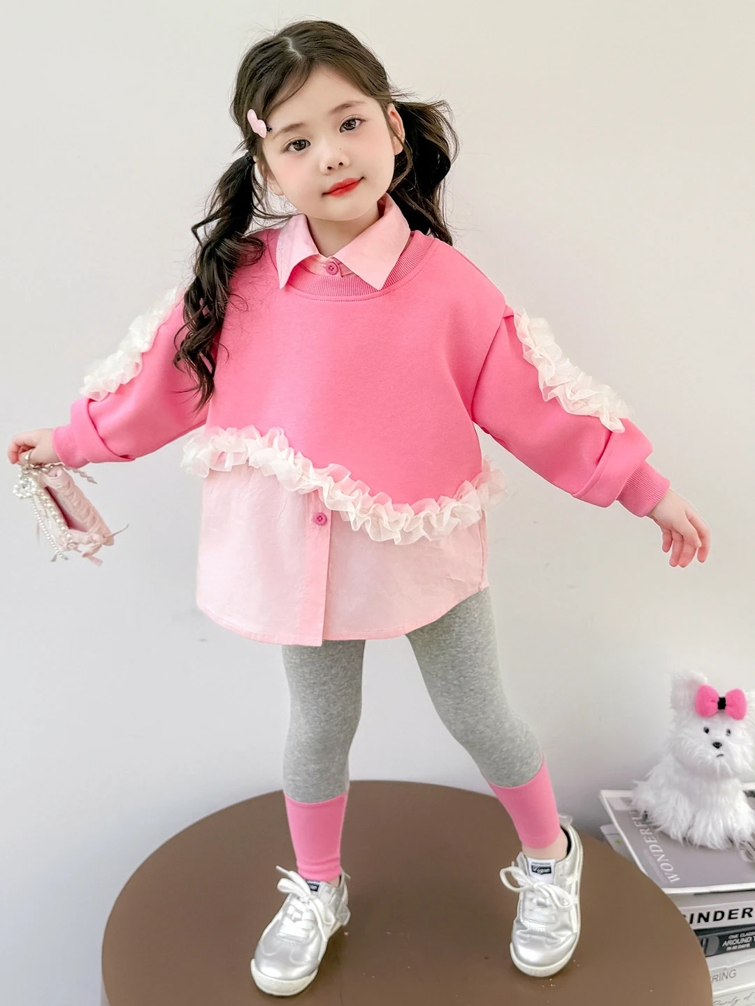 

Повседневный модный длинный свитер-свитшот для девочек, комплект с юбкой, весенне-осенний новый легкий детский брюки