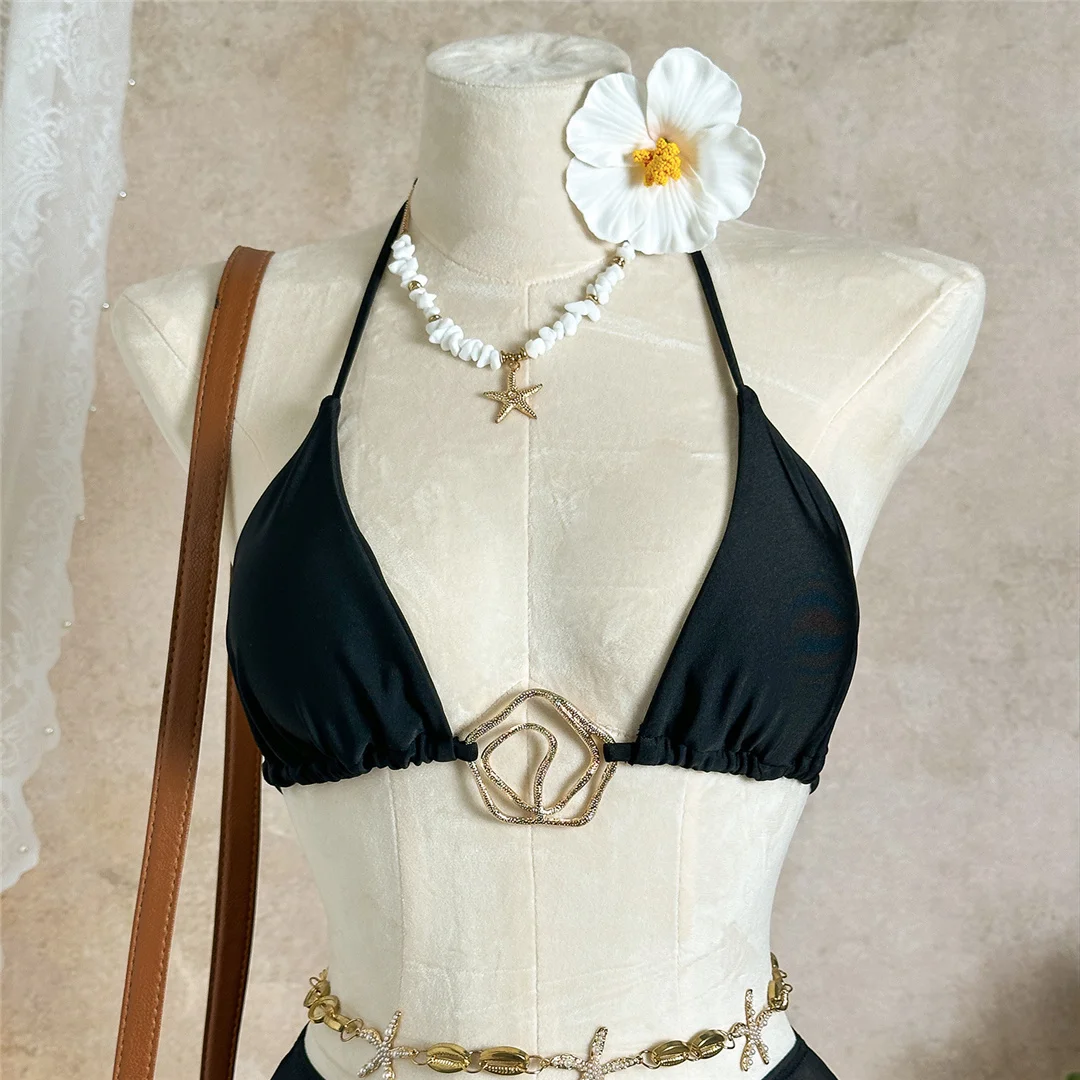 Mit Rock, Neckholder, Metallring, Bikini, Damen-Badeanzug, Damen-Bademode, dreiteiliges Bikini-Set, gepolsterter Badeanzug, Badebekleidung, Schwimmanzug V7812 – Detail 19