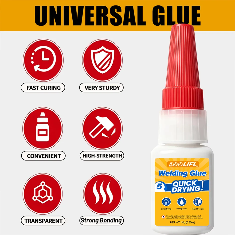 Lo0Lifl Welding Glue 10g X 15 Pieces, High-Strength Quick-Drying Super Glue, Transparent and Heat-Resistant, Universal Type, Suitable for Plastic, Metal, Wood, Ceramics, Rubber, and Leather, Multi-Purpose Cyanoacrylate