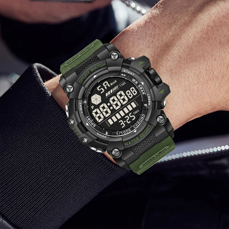 FOXBOX Top Brand Men's Luxury Watch Military Sports Waterproof Quartz Watches For Men Green Silicone Analog Digital Watch Men