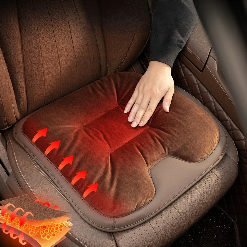 Sarung Jok Mobil Universal Berpemanas untuk Mobil Mewah, Set 3 Buah Depan Belakang, Bulu Halus, Hangat untuk Musim Dingin, Alas Jok Mobil dengan Pemanas Otomatis